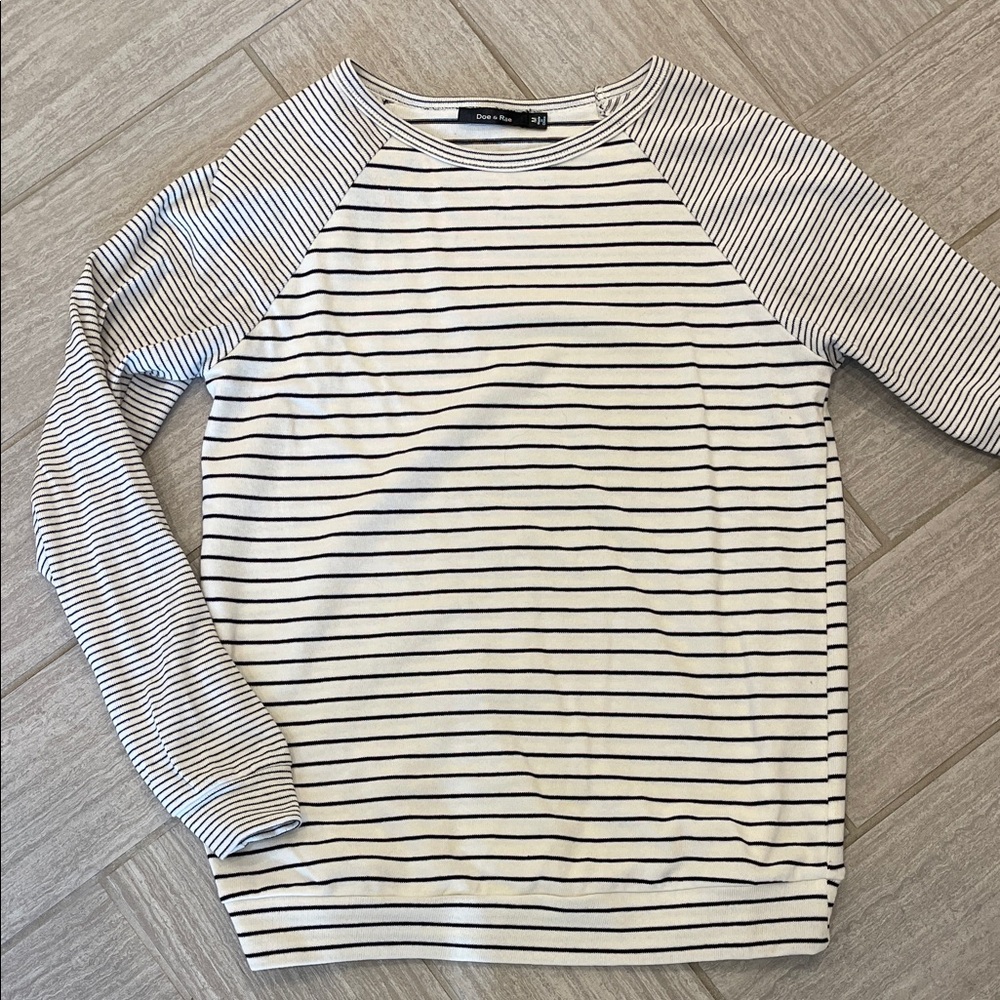 Doe & Rae Women’s Striped Crewneck Sweater - Black and White